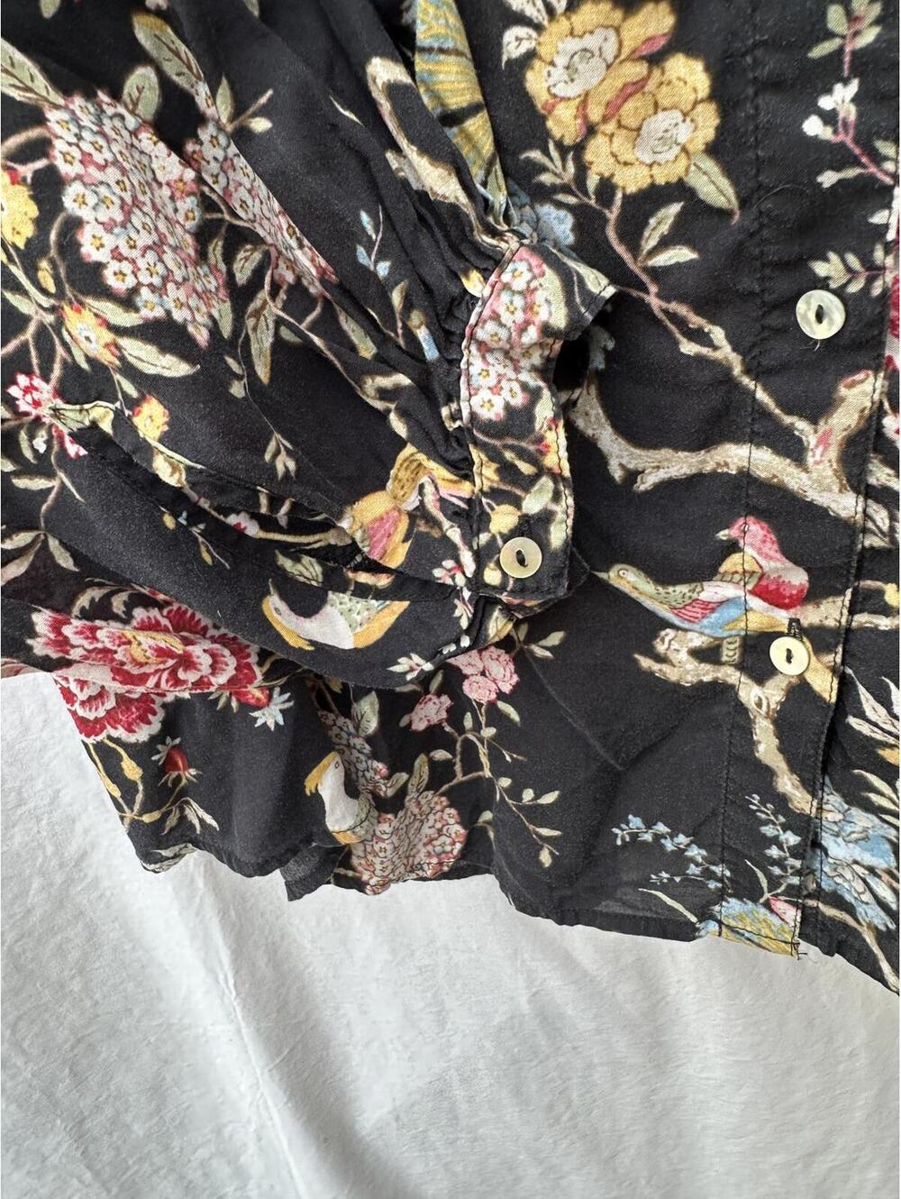 GP and J Baker x H&M Black Floral Button-Up Blouse with Bird Print Size 12 - Picture 5 of 9